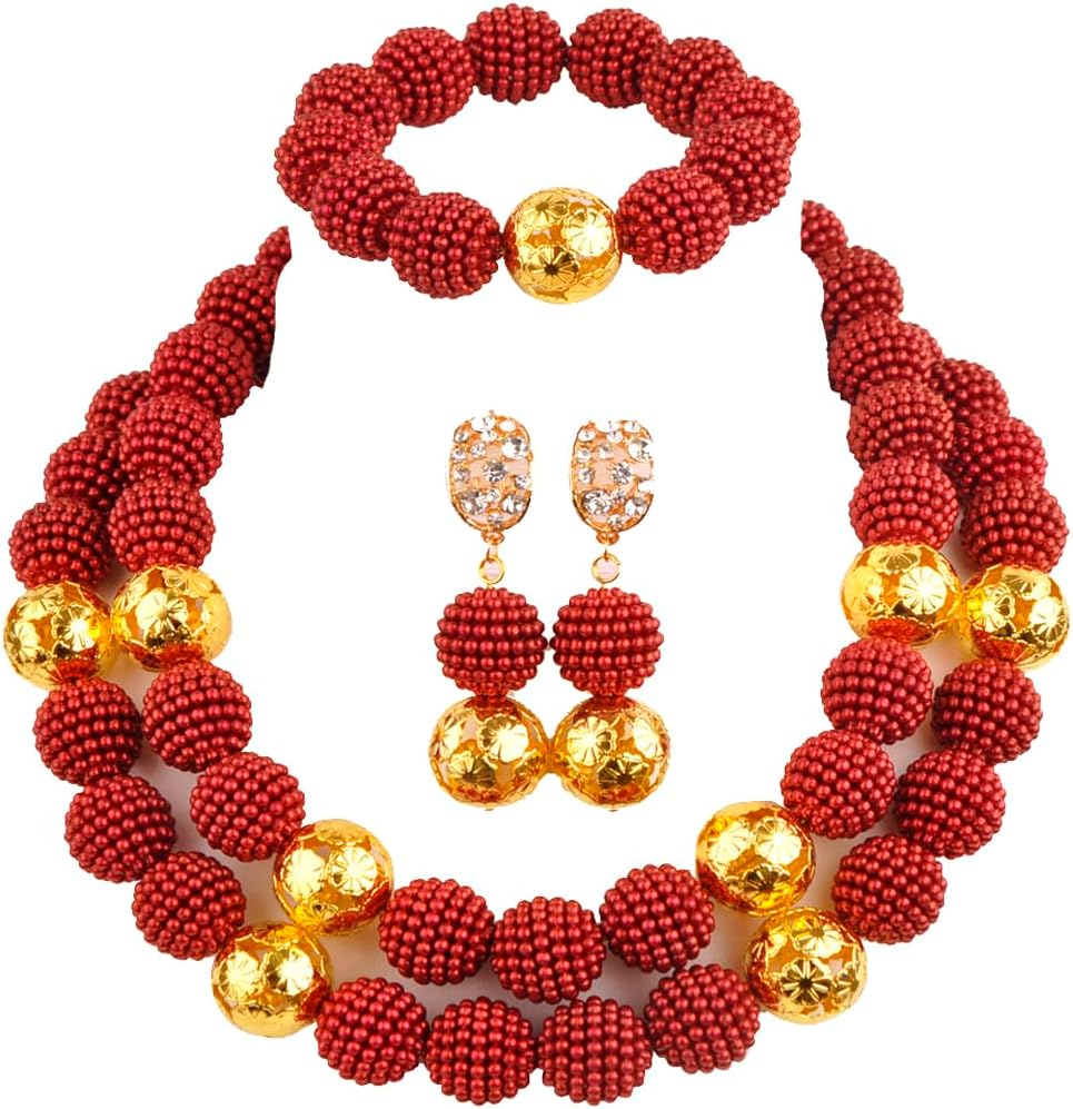 Nigerian Wedding Set Simulated Pearl Bead African Necklace Set Jewelry