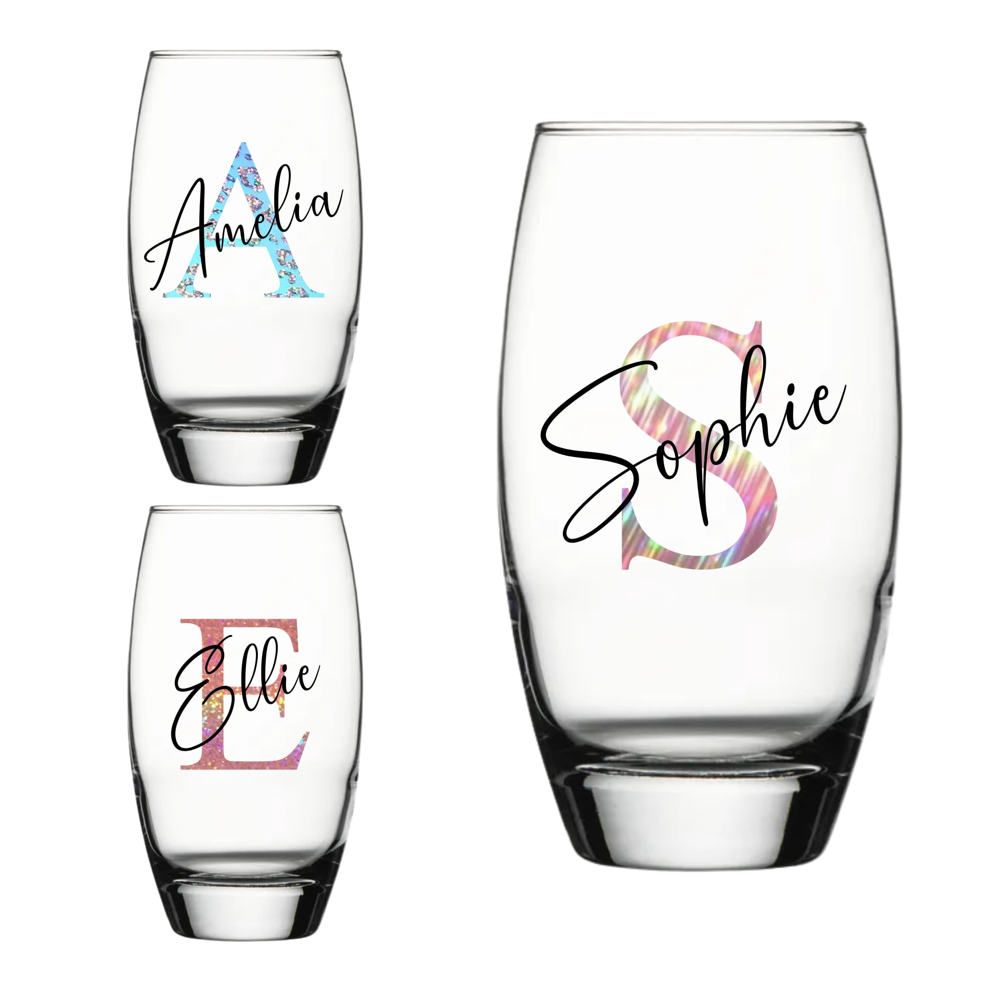 Personalised Glass Tumbler Initial and Name Custom Birthday Christmas Gifts for Her Him Girl Boy Women Men Bestie 18th 21st 30th 40th 50th 60th 70th 80th Party Present Secret Santa Idea