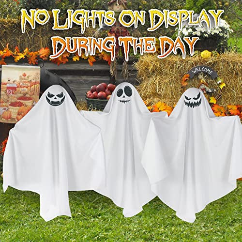 Evoio Halloween Decorations Outdoor Light Up Ghost On Stakes- Set Of 3 Creepy Spooky Ghost Stakes With Led Lights - Perfect For Halloween Lawn Yard Graveyard Haunted House Outdoor Decorations #TOP1