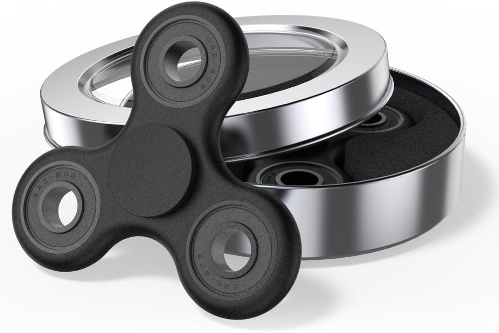 Black Fidget Spinner, Long Spinning Time [3 min +] No Noise Black Tri-Spinner Play Fidget Focus Toy for Kids & Adults with [Great Stability] Stress Reducer Relieves ADHD Anxiety and Boredom (Black)