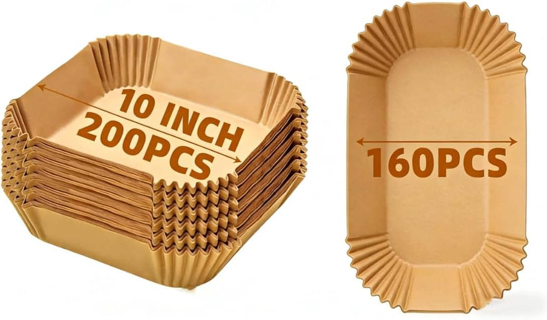 160Pcs Loaf Pan Liners 9x5 Inch+200PCS Air Fryer Liners Disposable 10 Inch