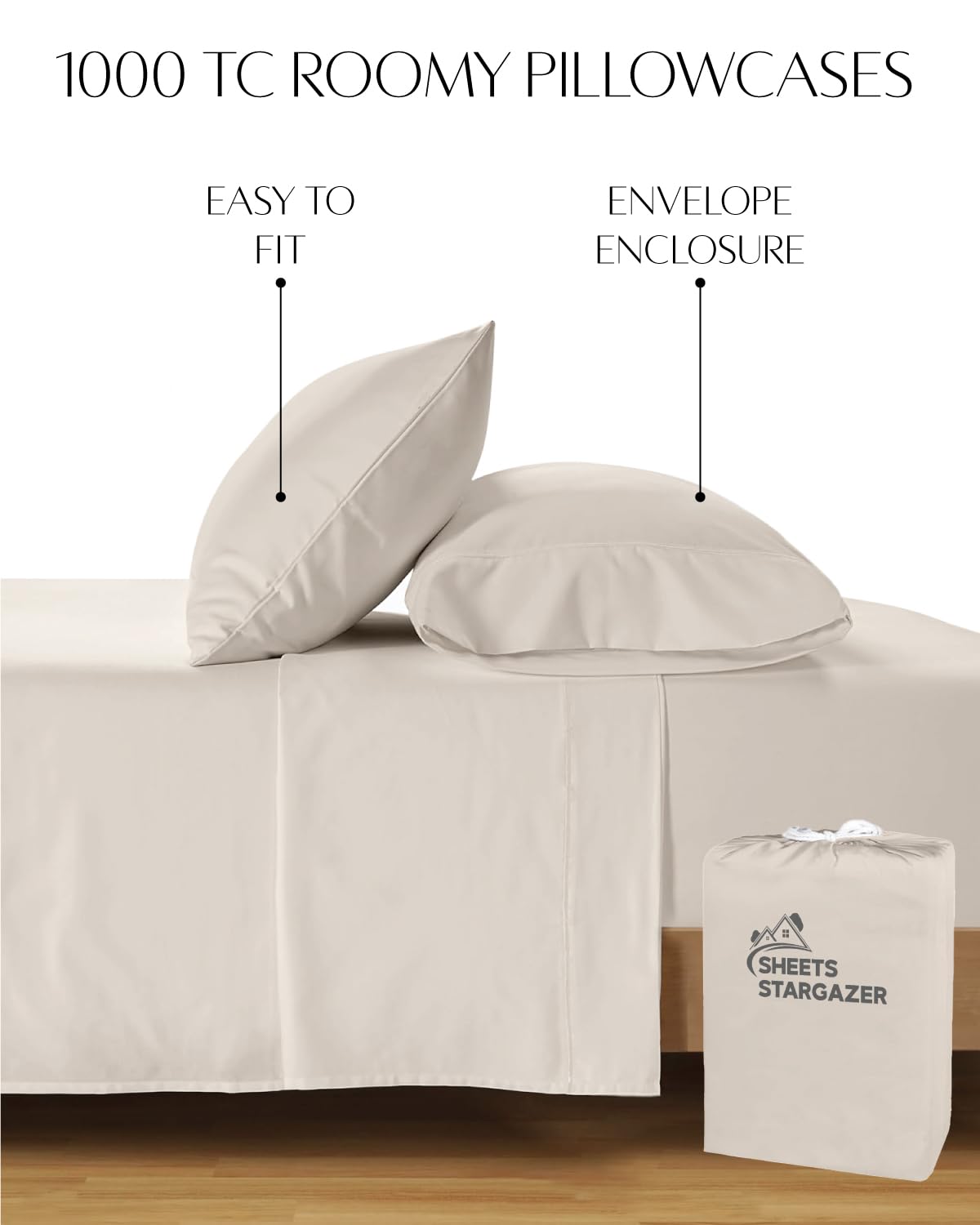 Juego de 4 fundas de almohada de 1000 hilos de algodón egipcio 100 % de algodón transpirable, de fibra larga, 20 x 30 pulgadas, fundas de almohada color marfil, tamaño estándar