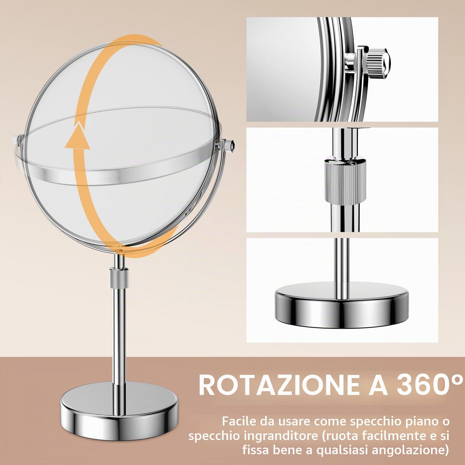 Nicesail Specchio da trucco da tavolo, 20,3 cm, double-face, con ingrandimento 7x, specchio ingranditore con piedistallo per specchio da barba, regolabile in altezza per tavolo da trucco Vainity
