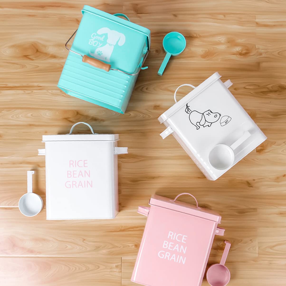 Sosoport Contenedor de Almacenamiento para Comida de Mascotas Rosa, Metal