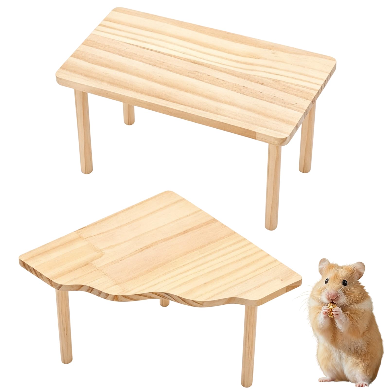 2 Piece Hamster Platform, Hamster Cage Accessories Set,Natural Wood Hamster Accessories for Habitat,Sturdy Hamster Platforms,Climbing Resting,Suitable for Syrian Hamsters, Mice,Gerbils, Chinchillas