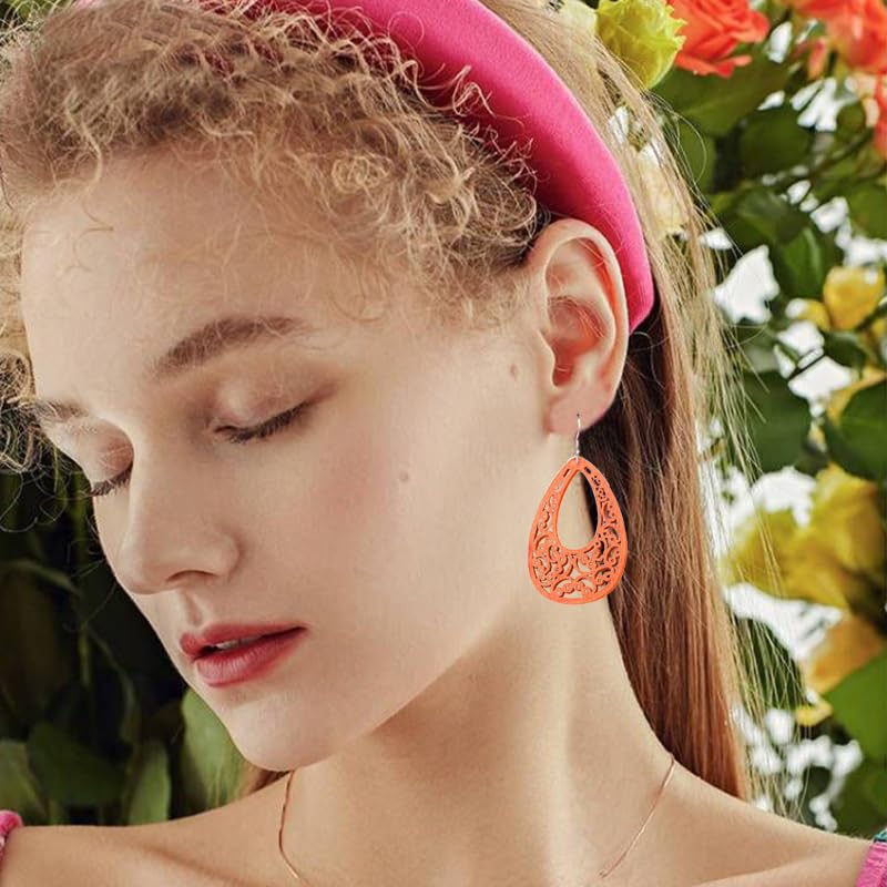 Handmade Lightweight Natural Hollow Wooden Earring for Women Bohemian Wooden Geometric Dangle Earrings Lightweight Statement Jewelry Boho Vintage Ethnic Earring2