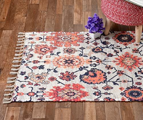 Image of HOMADORN Handmade Sustainable Printed Modern Dhurrie /Rugs /Carpet upcycled from Scrap Fabric for Living Room /Bedside Runner for Enhanced Decor (2x5 feet)