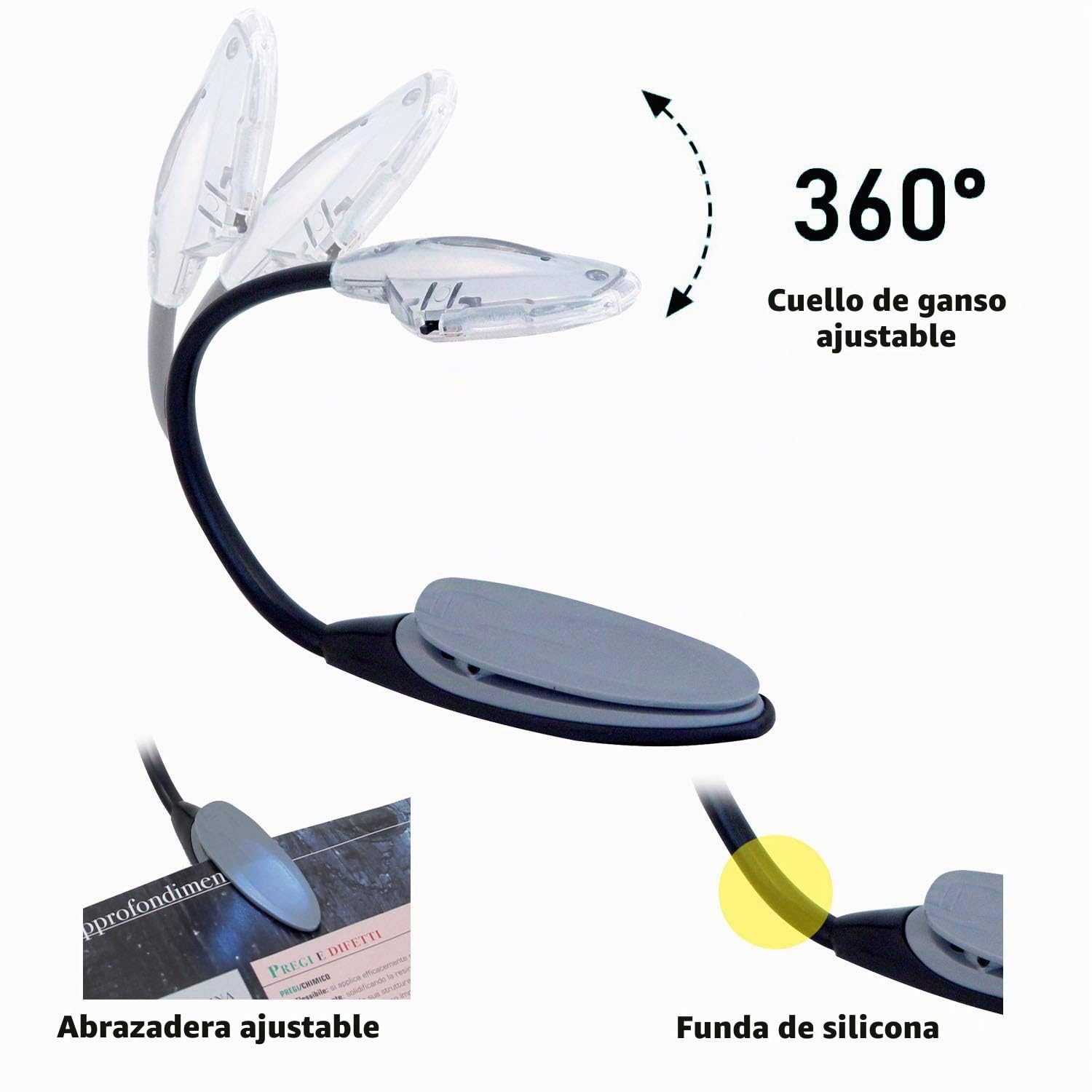 VeLamp IN232-Lámpara de lectura LED, plástico, color Gris