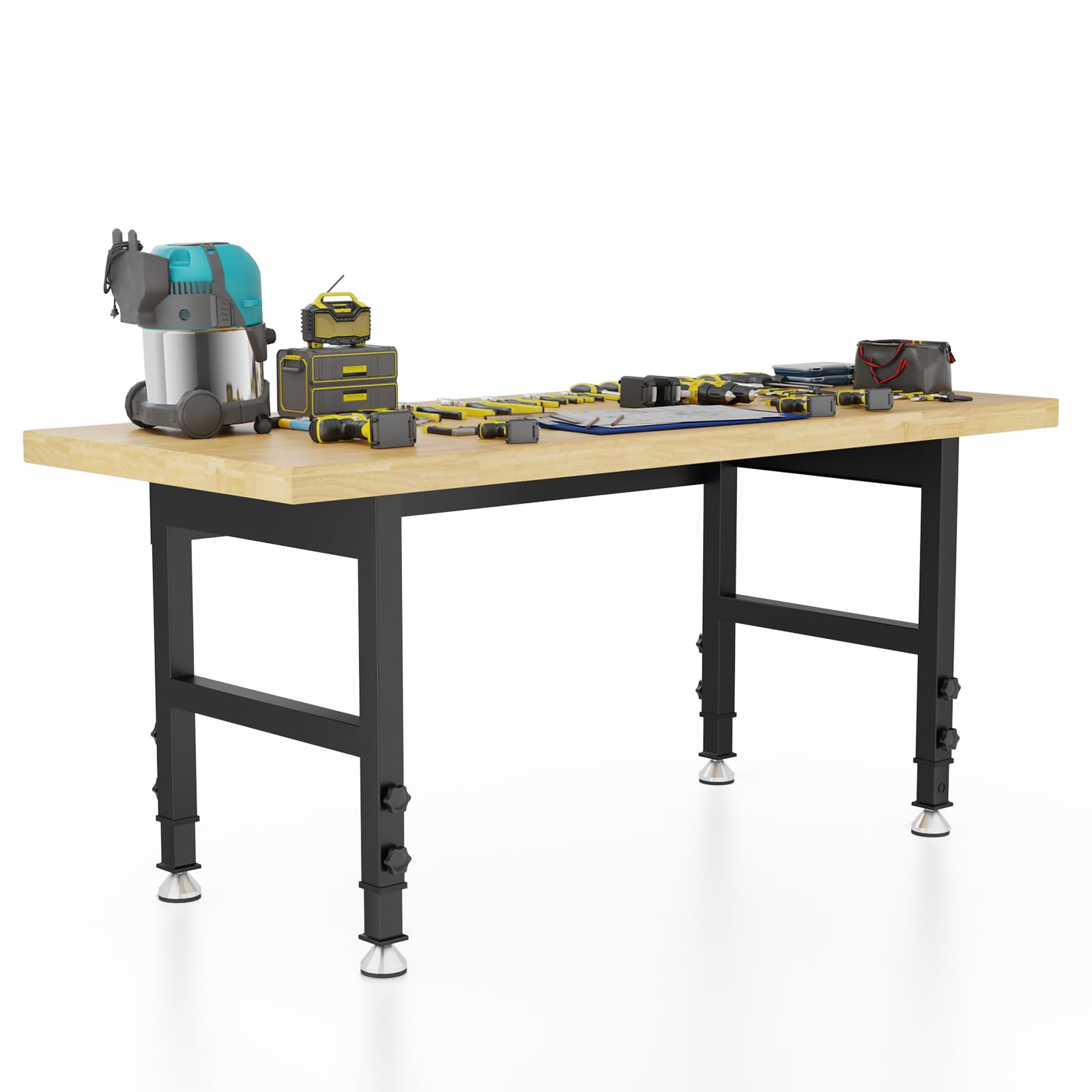 60'' Adjustable Workbench Table, Metal Tool Bench Work Bench for Garage, Large Load Capacity Workshop Table for Office,Workshop,Home, Easy Assembly