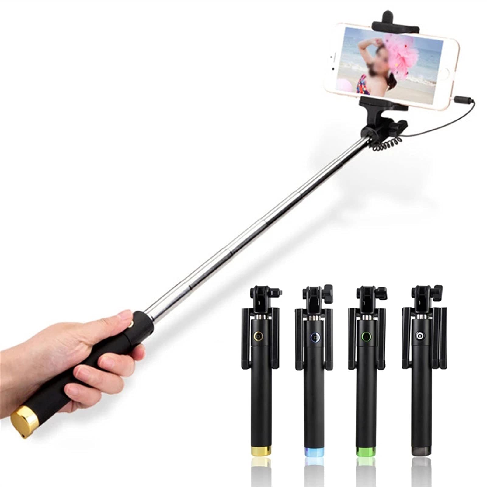 SCRUBY Bastone per selfie estensibile monopiede palmare fotocamera pieghevole supporto mini treppiede selfie 27,5 cm-80 cm (oro)
