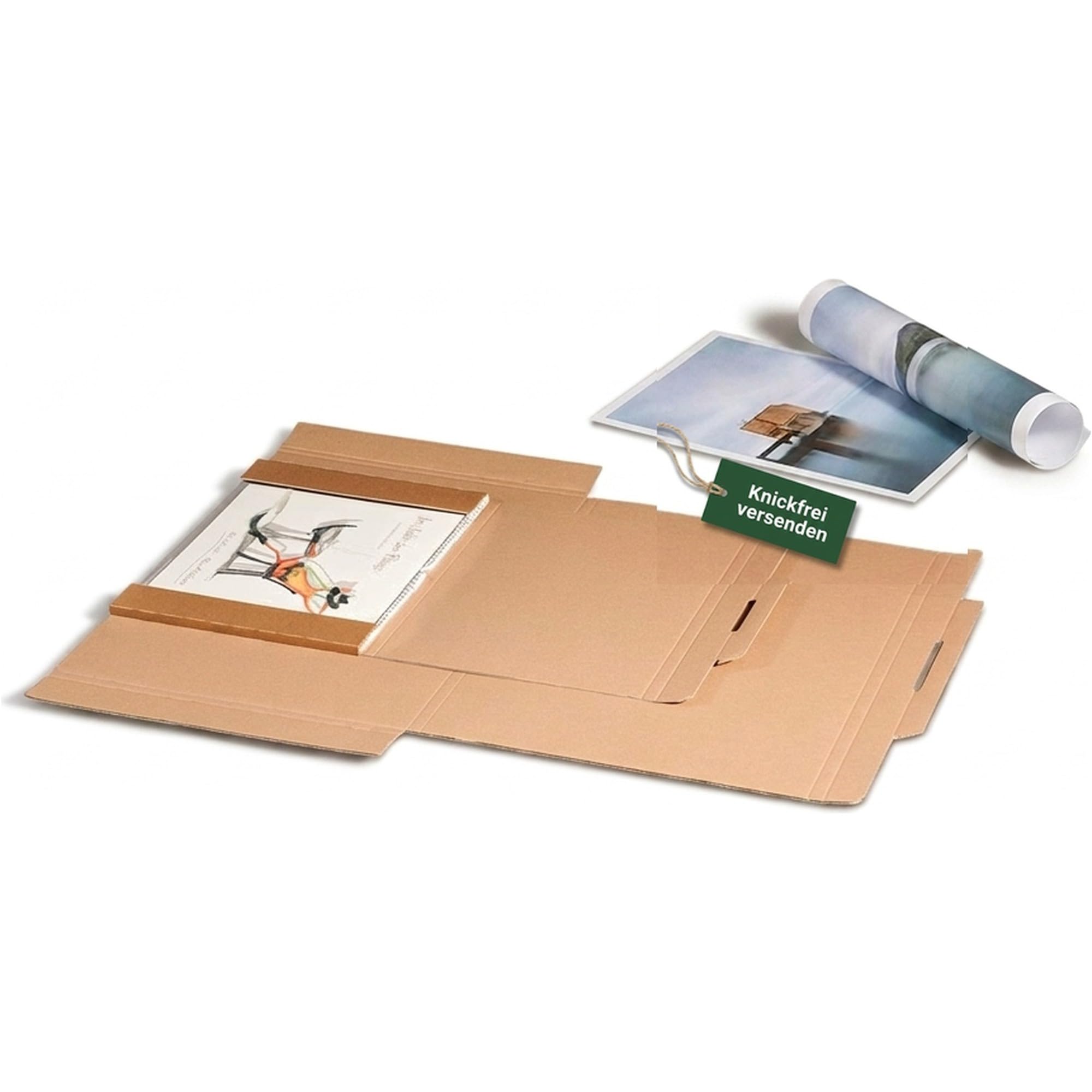 KK Verpackungen Versandtasche aus Wellpappe DIN A3 | 900 Stück, 420x310x10mm | Steckverschluss ohne Klebeband | Knickfreier Kalenderversand, Bilder, Bücher | Stabile B-Welle Karton-Versandtasche