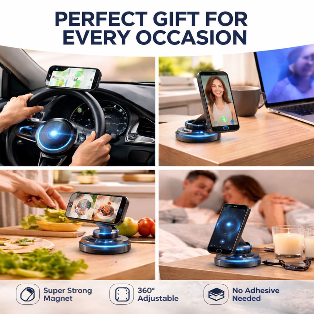 Soporte Magnético para Móvil de Coche, Soporte con Ventosa para Salpicadero y Parabrisas, Ajustable 360 Grados, para iPhone 17 16 15 Samsung Android