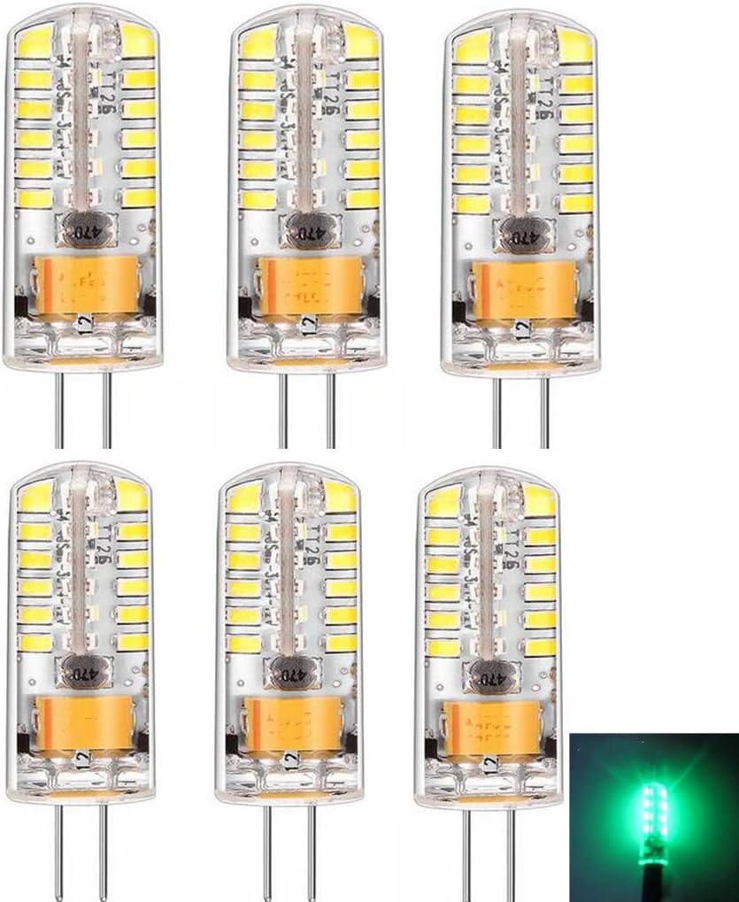 Buwakul Best to Buy (6-Pack) Brightest 3-Watt G4 LED Bulb 12V AC/DC, 48 SMD 3014 LED, 3W Green Color (Jc10 Bi-pin 20W Replacement)