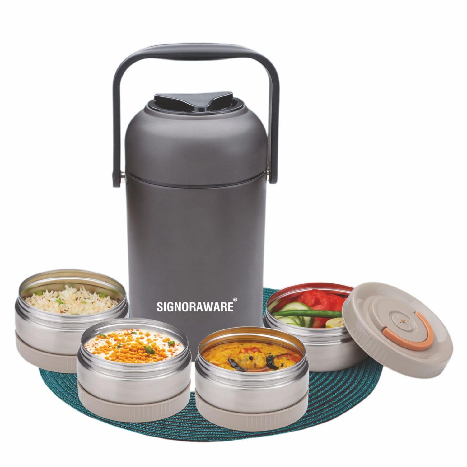Buy Signoraware Victor Stainless Steel Vacuum 4 Tier Lunch Box