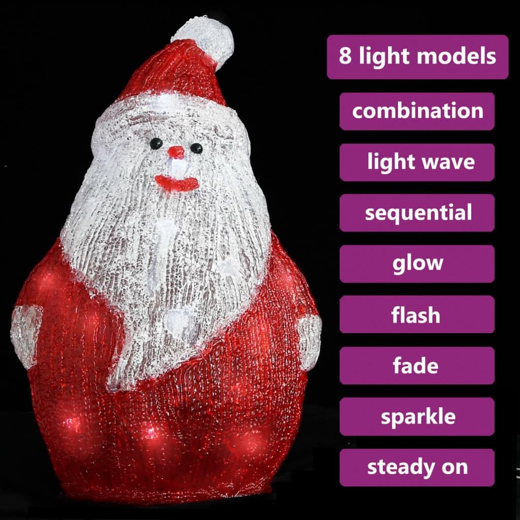 Silhouette Père Noël LED acrylique rouge 28 cm intérieur extérieur avec 25 lumières LED 8 modes d’éclairage batterie décoration Noël jardin maison ambiance festive