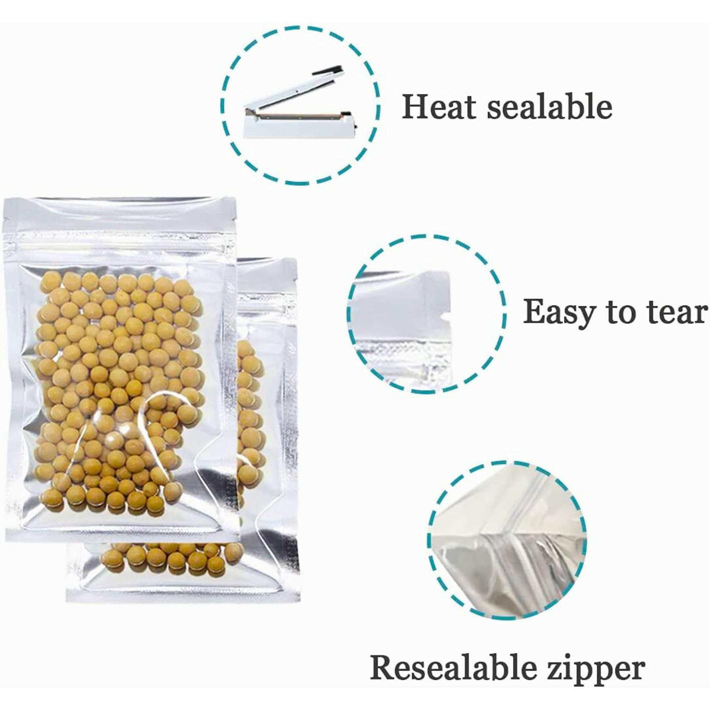 GREENTWISH Transparent Front/Silver Back Standup Zipper Pouch | Reusable LDPE Zip Lock Bag for Food Storage | Product Packing Pouch | Size: 6 x 9 Inch (Capacity: 500gm) (20 Pcs) 3