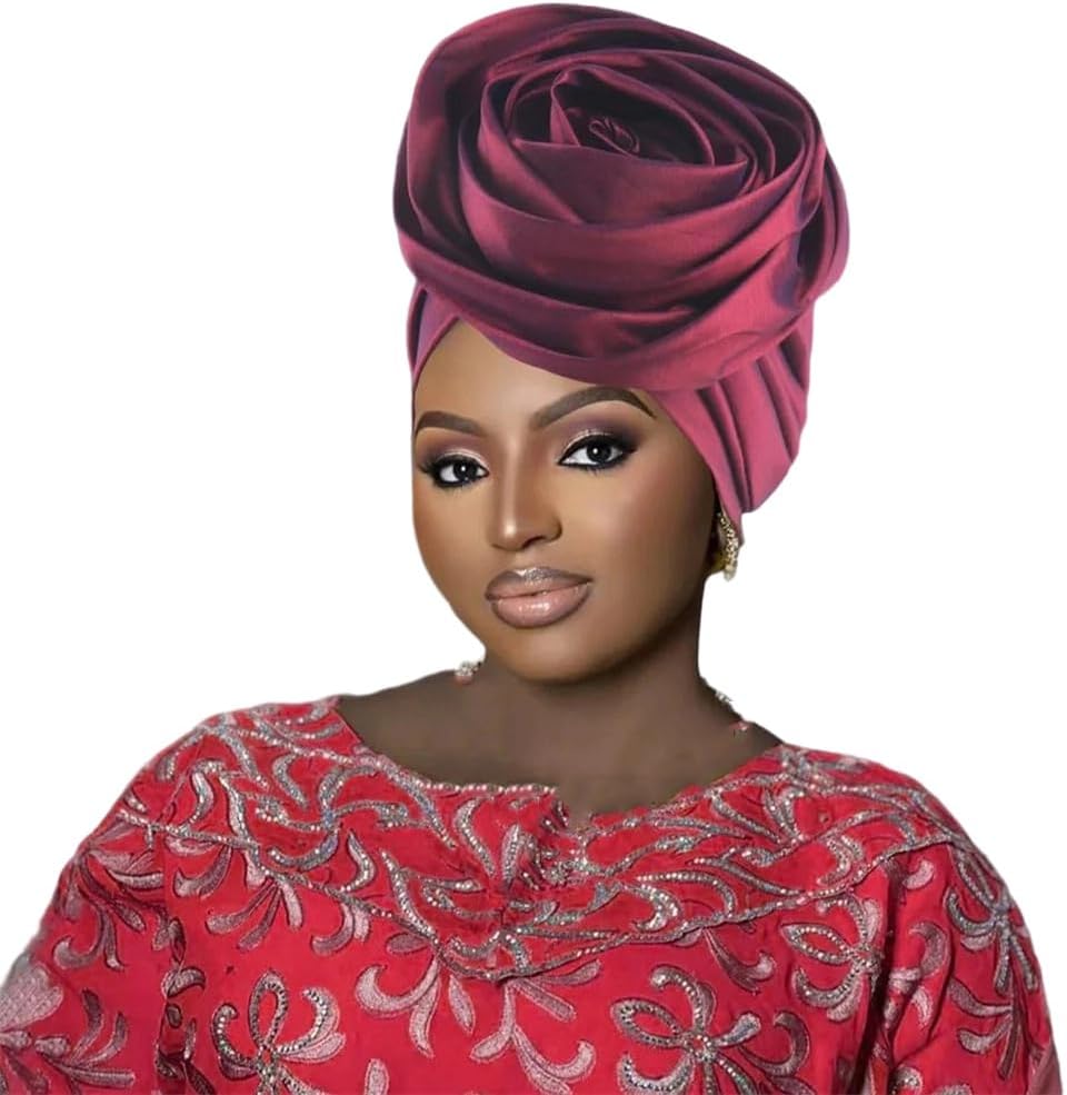 African Big Flower Silk Turban Caps for Women Headwrap Nigerian Wedding Party Headwear Bonnet
