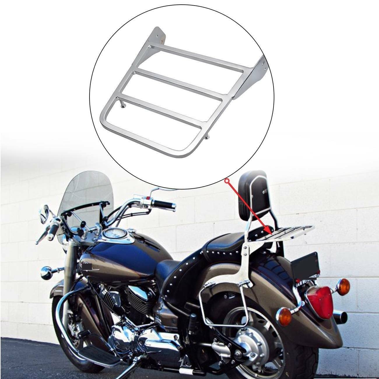 Porta Bagagli Per Yamaha Per V-Star 400 650 1100 Per Classic Per XVS 1998-2011 Posteriore Del Motociclo Per Sissy Bar Portapacchi Chrome Schienale Staccabile Portabagagli