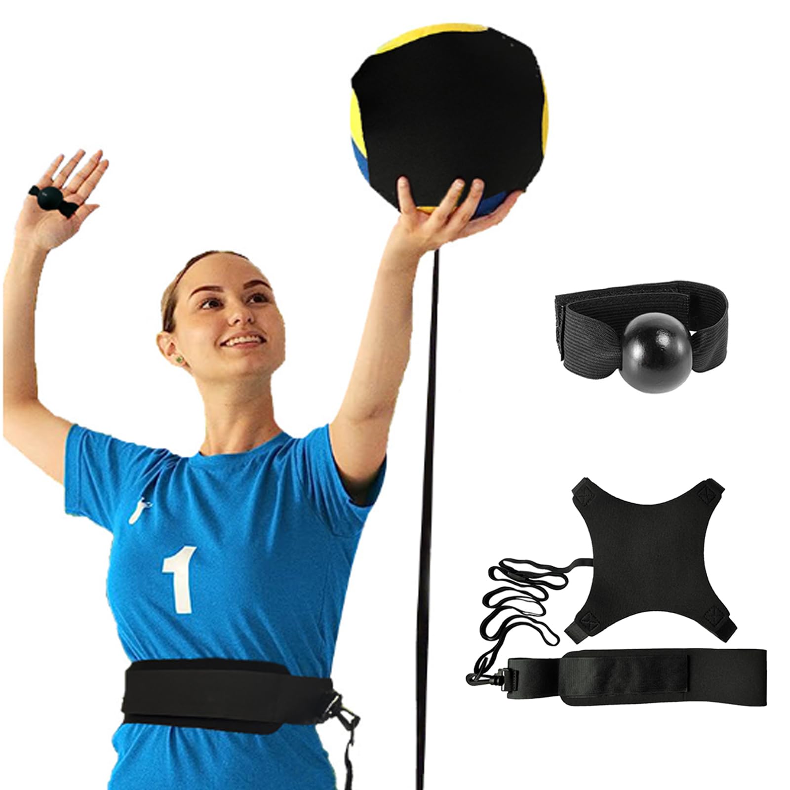 Aisny Conjunto de Equipo de Entrenamiento de Voleibol, Accesorios de Voleibol Banda de Resistencia Cinturón de Resistencia Kit de Práctica en Solitario Ajustable para Servicio de Voleibol