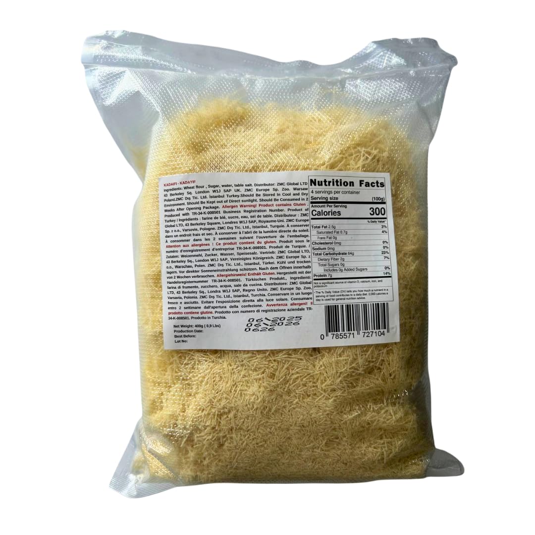 Mughe Gourmet Pâte Kataifi Séchée 400g, Ingrédient pour Baklava, Kunafa, Chocolat de Dubaï