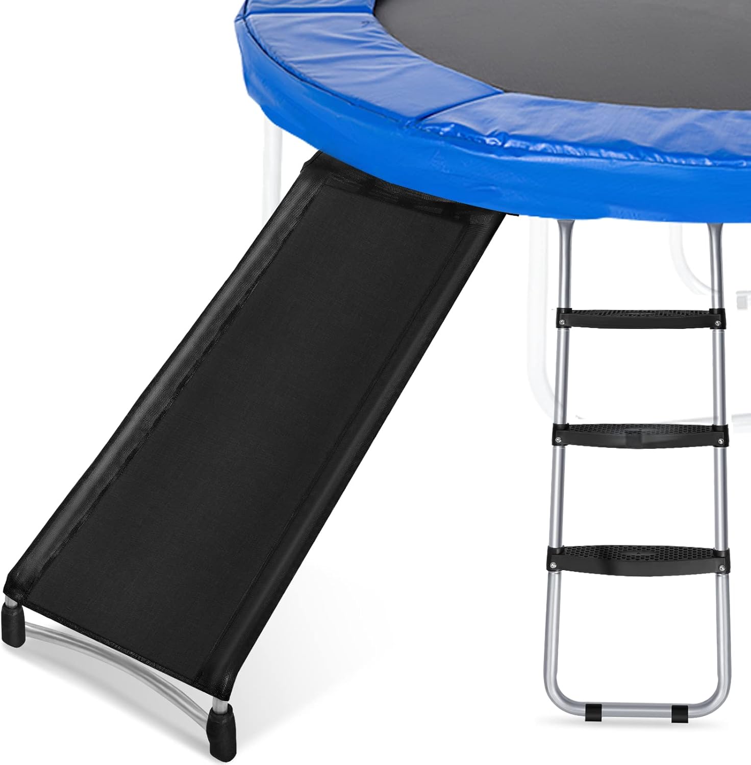 Fuliuna Trampoline Ladder Slide kit, 3 Steps Wide Step Slide Ladder for Trampoline
