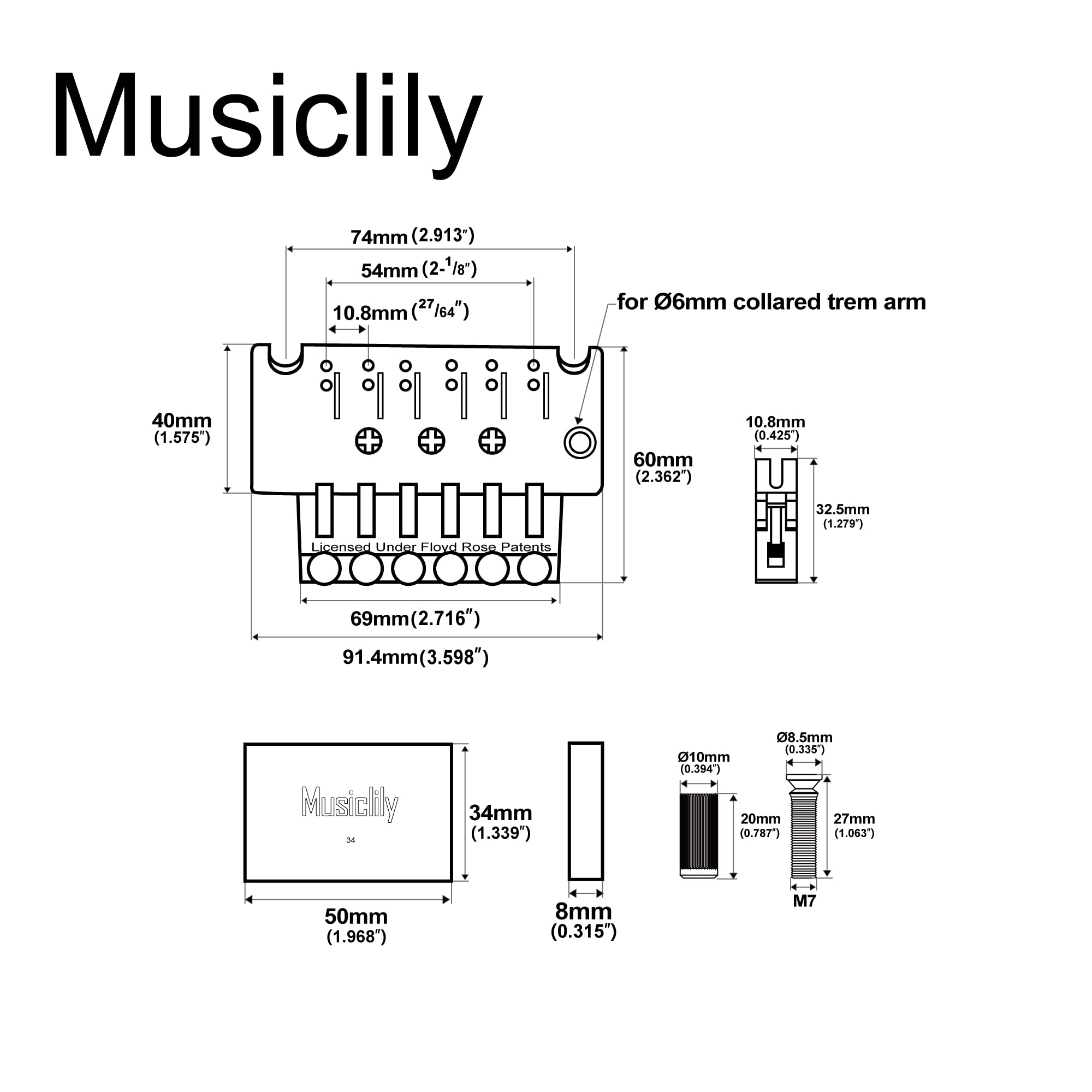 Musiclily Pro 43mm Capotasto Bloccacorde Per Chitarra Elettrica