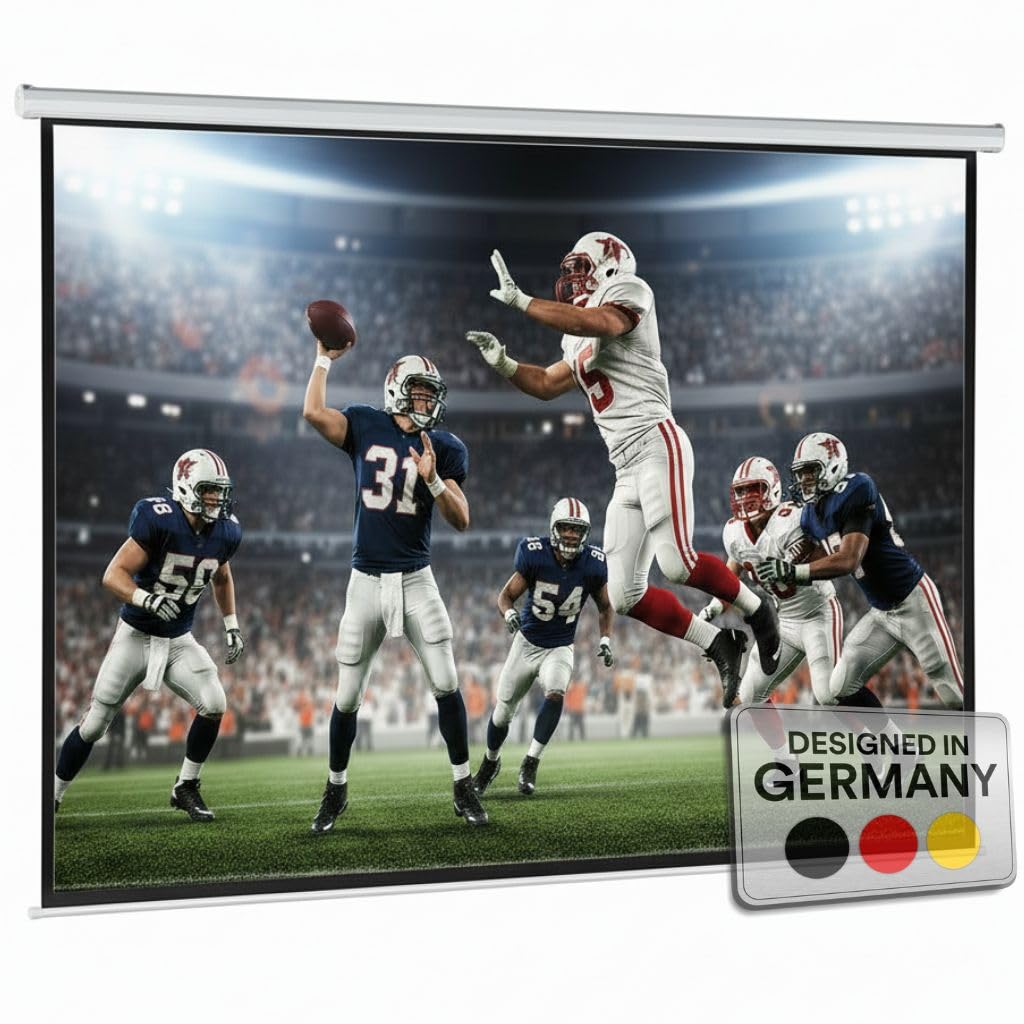 Melko Leinwand Beamer elektrisch mit Fernbedienung 300x229 cm 145 Zoll | Vinyl-Tuch 500 g/m² mit lichtundurchlässiger Rückseite, scharfe Bilder bei Tageslicht, Gain 1,0, nur 11,8 kg, arretierbar