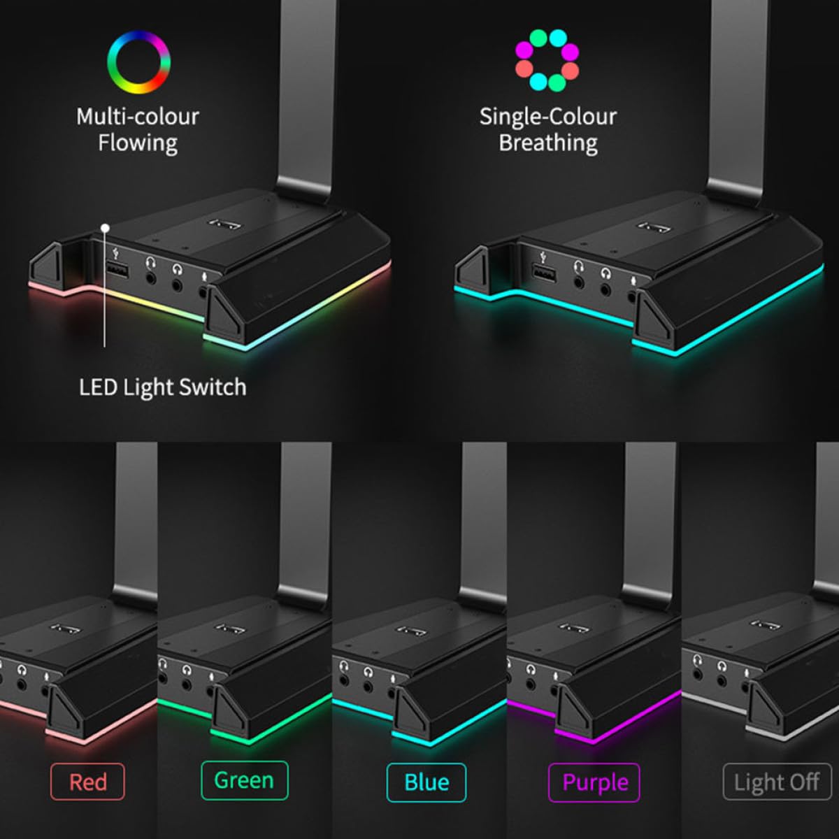 Stand Per Cuffie Gaming Con Porta Usb e Illuminazione Rgb Supporto Stabile Per Headset Da Scrivania Organizer Per Auricolari e Accessori Design Compatto e Funzionale