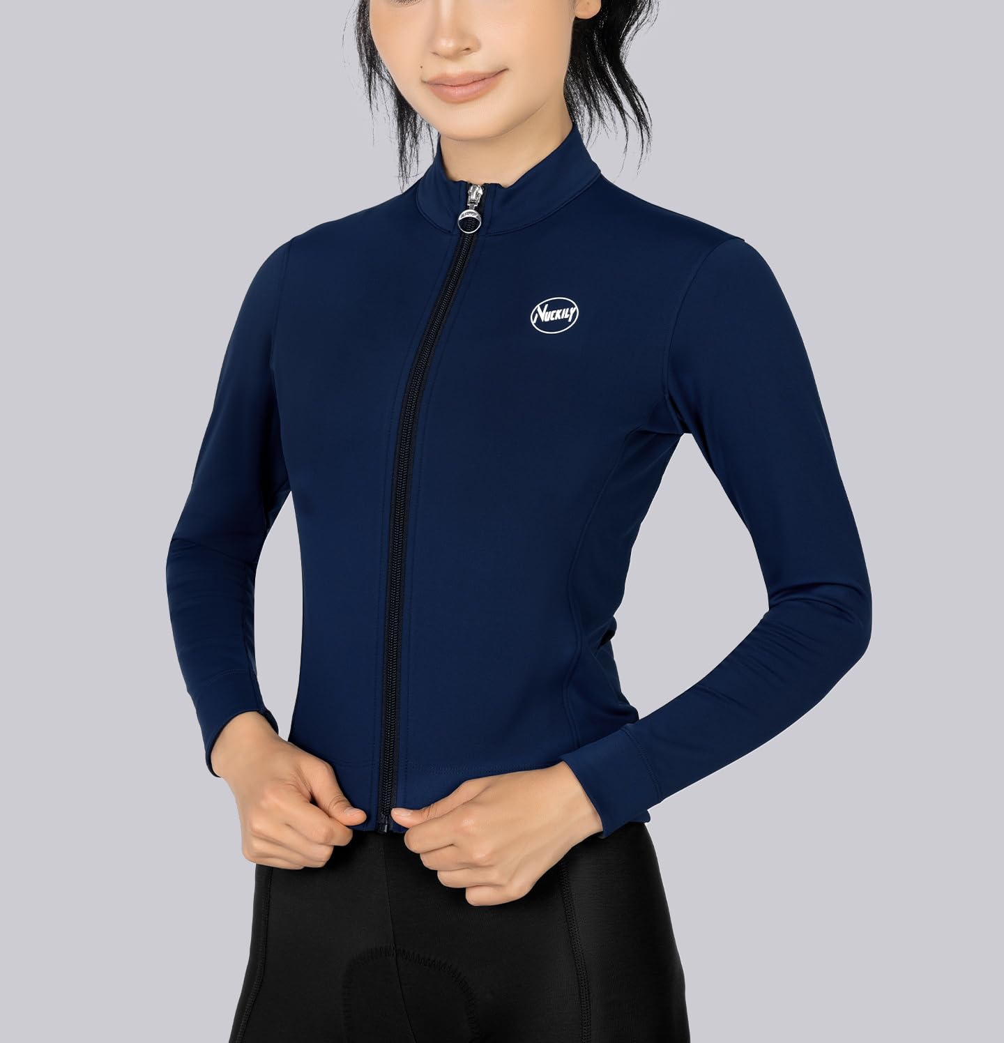 NUCKILY Radtrikot Damen Langarm, Fahrradtrikot Winter-Thermo-Fleece-Radjacke mit Taschen für Kaltes Wetter Reiten Radfahren Top