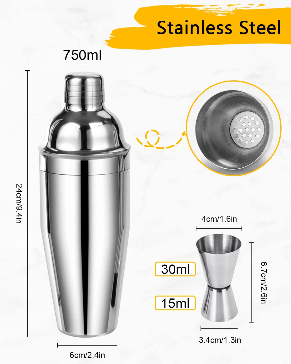 LIVEHITOP Kit Cocktail, Kit Barista in Acciaio Inox Kit Professionale Cocktail Shaker Set con 750ML Boston Shaker per la Casa, Bar, Festa