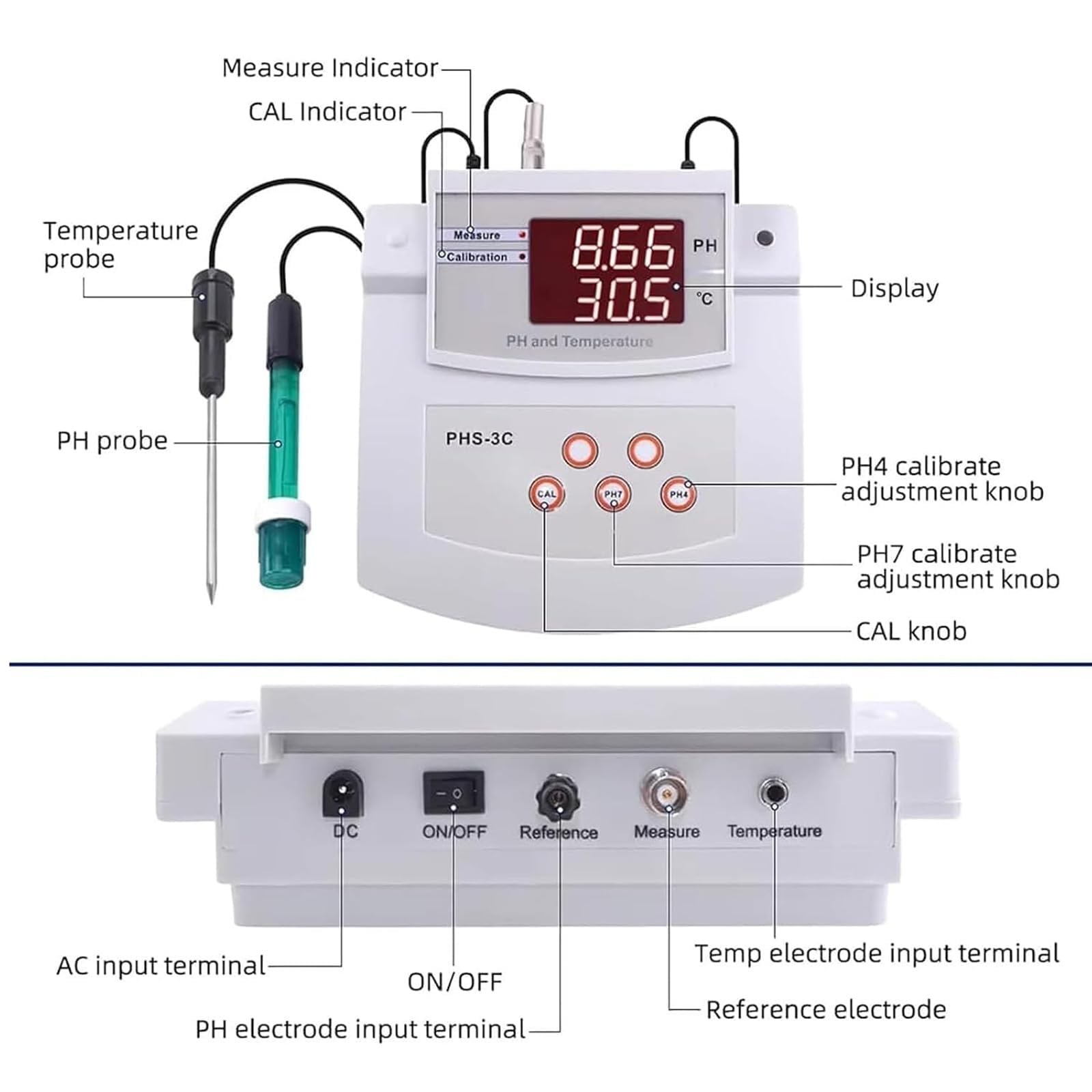 Probador digital de temperatura y pH de escritorio | Calibración automática de 2 puntos y compensación automática de temperatura, precisión de pH de ±0,01 for pruebas ambientales