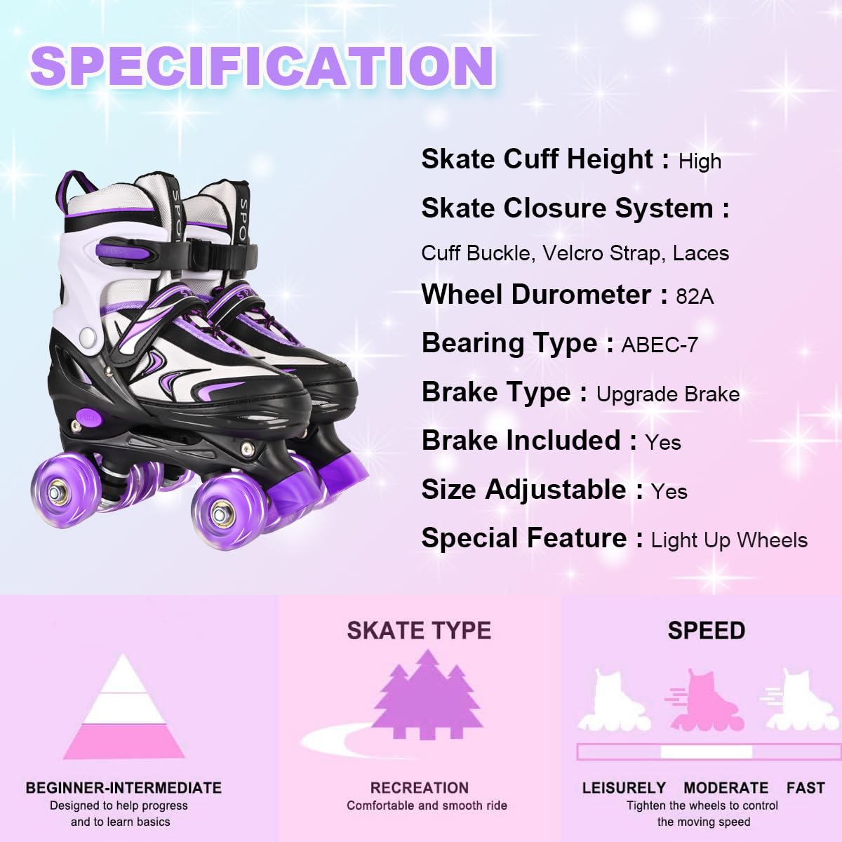 Patins à roulettes Ajustables pour Filles Garçons Enfants débutants, 4 Tailles de Patins à roulettes pour Les Petits ou Grands Enfants