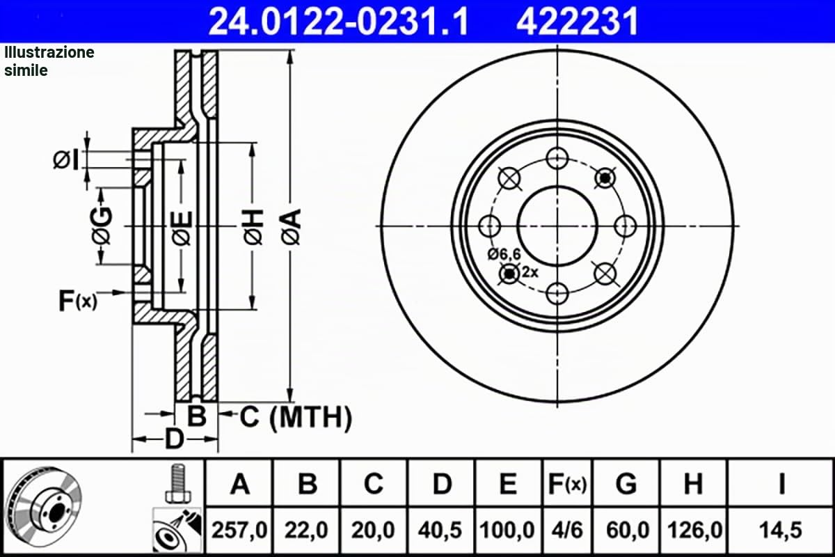 ATE 2x Disco freno asse anteriore Ventilato 24.0122-0231.1 | Compatibile con: FIAT GRANDE PUNTO, GRANDE PUNTO Van, PUNTO, PUNTO, PUNTO EVO, PUNTO EVO Kasten/Schrägheck
