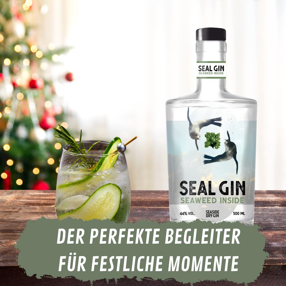 SEAL GIN Seaweed Inside | Maritimer London Dry Gin 0,5 l | Mit Rot-, Grün- & Braunalgen aus nachhaltigem Anbau | Botanicals: Wacholder, Koriander, Engelwurz, Gurke & Dill | 44% Vol.