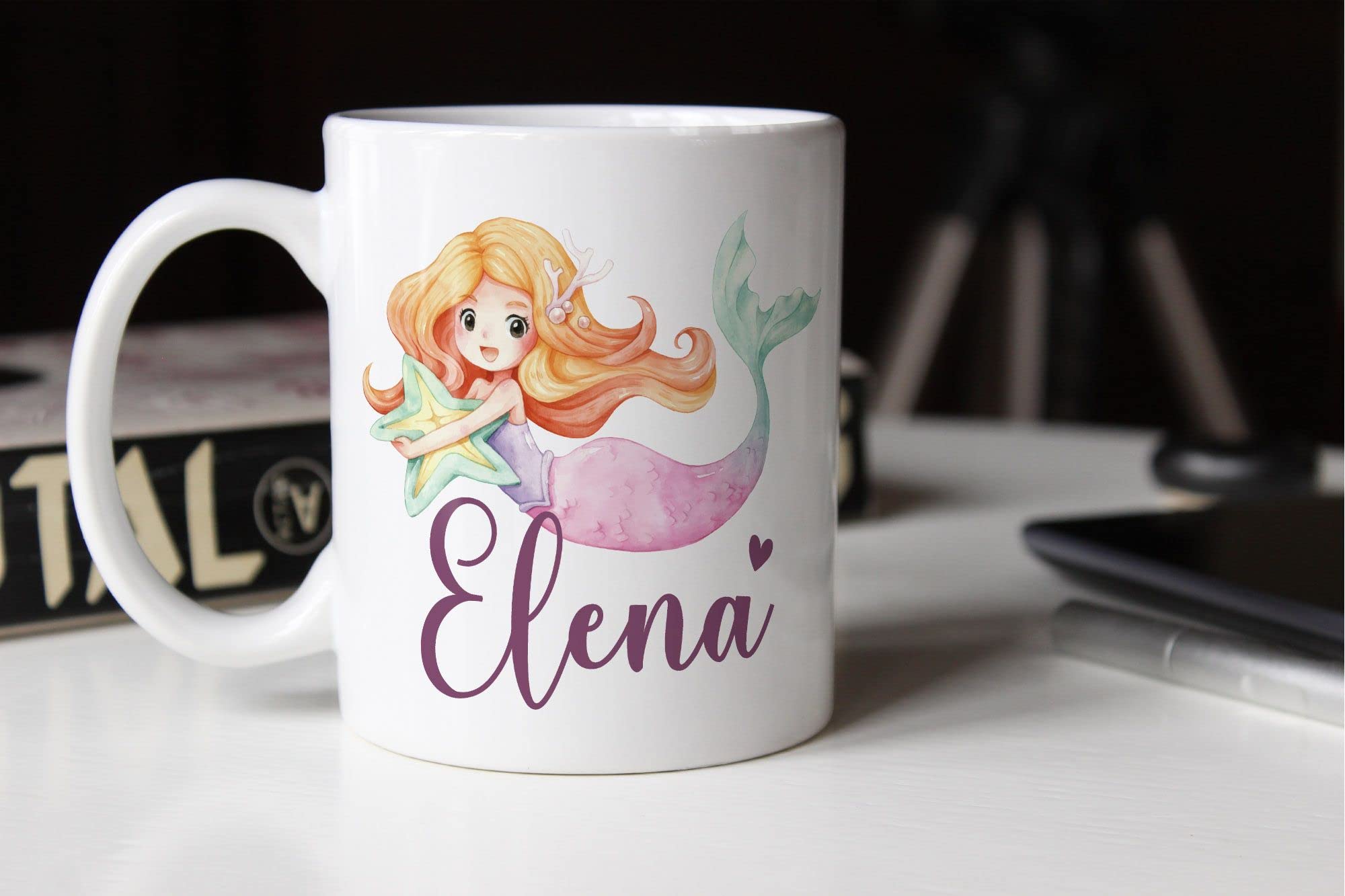 Personalisiertes Emaille-Becher Mit Meerjungfrau-Motiv – Kinder Tasse Mit Namen Für Mädchen, 300 Ml