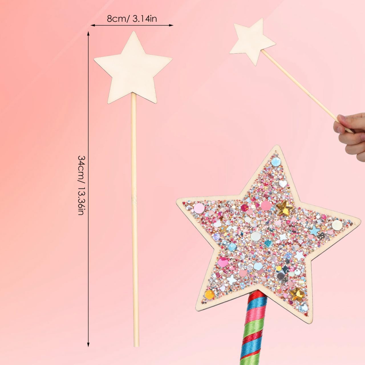 TOYANDONA 10Pcs Make Your Princess Wand, Star Shape Fairy Wand Stick Unfinished Wooden DIY Crafts for Girls Princess Art Cosplay Costume Party