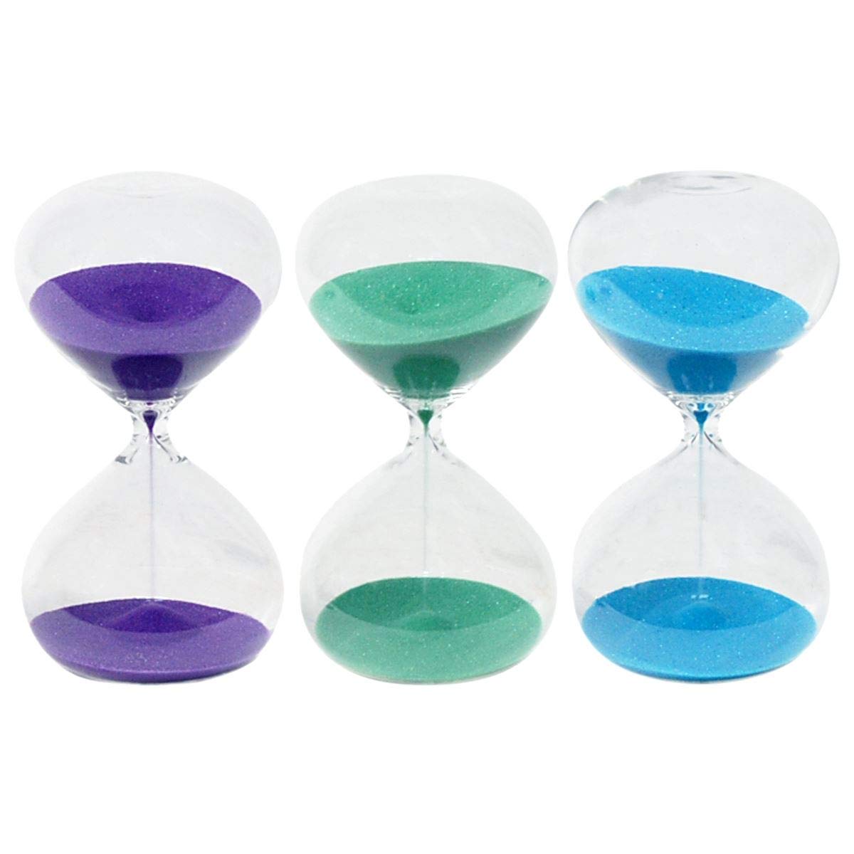 Set 3 clessidra colorate, tempo di flusso 15 minuti, 3 colori, composizione vetro e altezza 14 cm