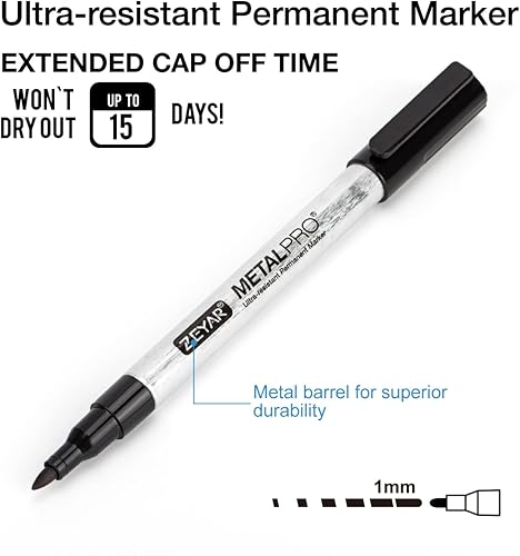 Miniatura 3 de ZEYAR Rotuladores permanentes, punta extrafina (0.039 in), tinta impermeable y a prueba de manchas, barril de aluminio, secado rápido, ideal en