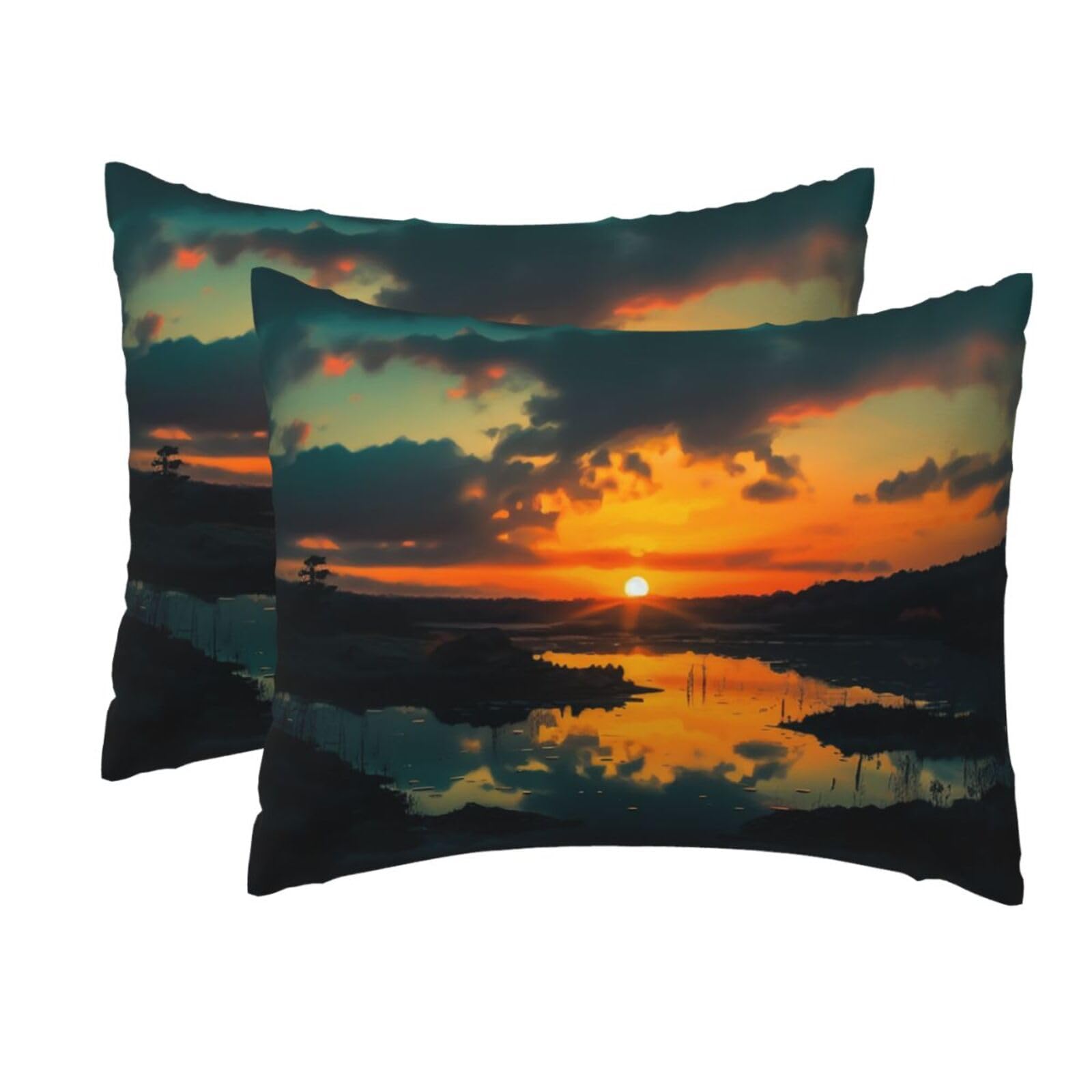 2 Pack Standard Pillow Cases with Hidden Zipper, Soft Breathable Pillow Covers for Hair and Skin, Sunset Dawn Pillowcases 20"x26" Bed Pillow Protectors Cover for Sleeping Gifts