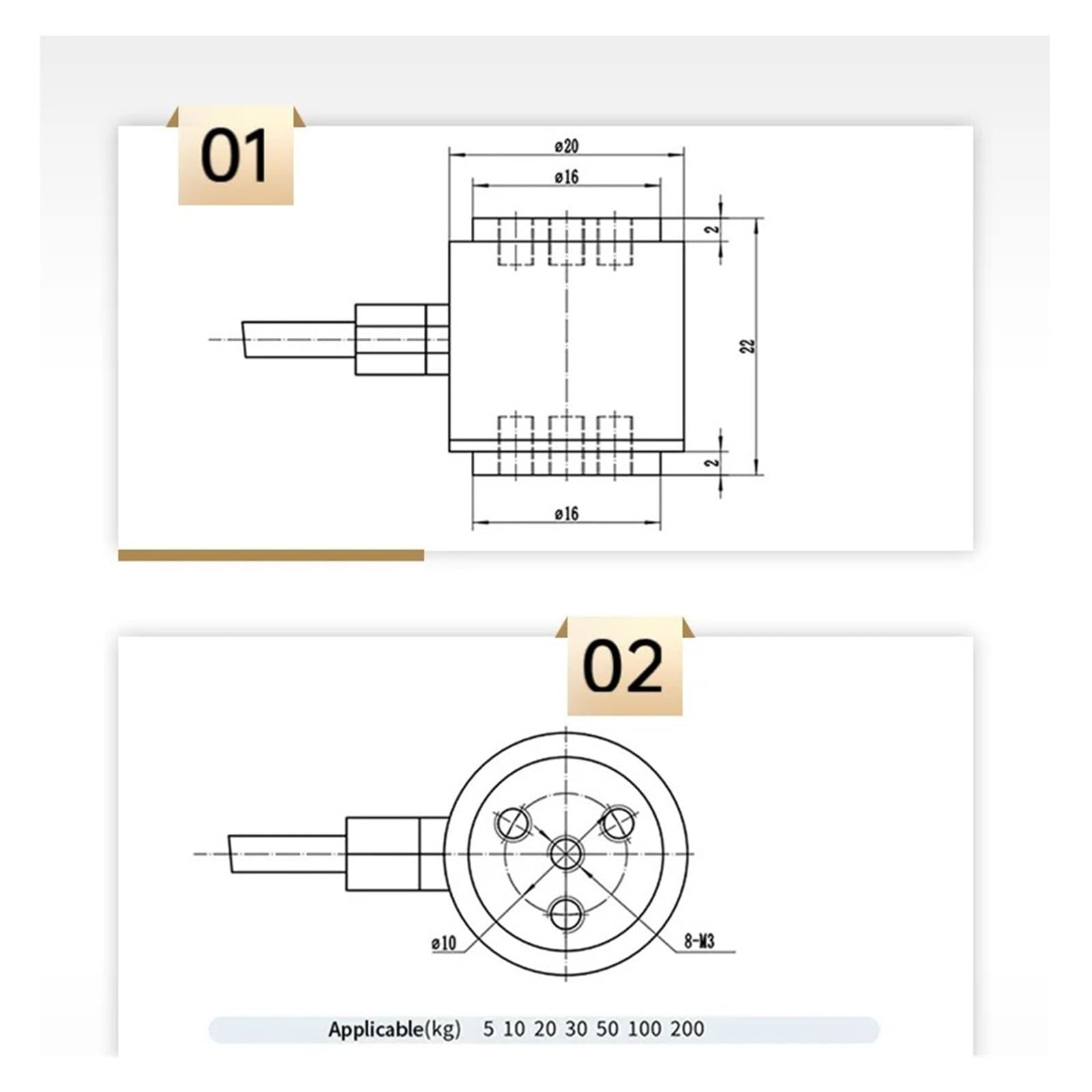 Celda de carga de botón de 0 a 200kg, sensor de peso, transductor de fuerza de compresión de 2,0mV for uso industrial(20KG)
