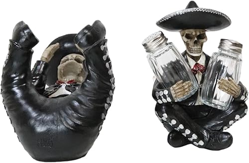 Miniatura 5 de Ebros Gift Juego de 2 figuras tradicionales del Día de los Muertos Esqueleto de Mariachi Folklore Banda Cantante de Vino y Salero Pimentero Salero