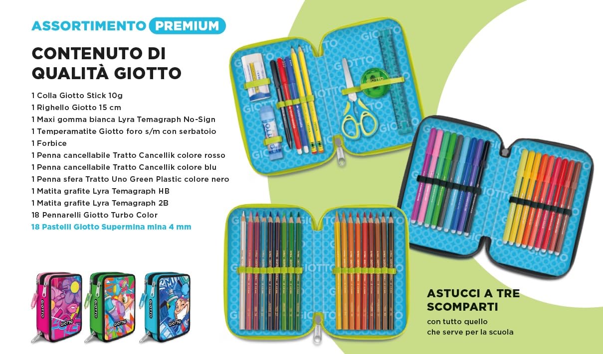 Giotto Astuccio Supermina 3 Zip Young Street Art, AZZURRO