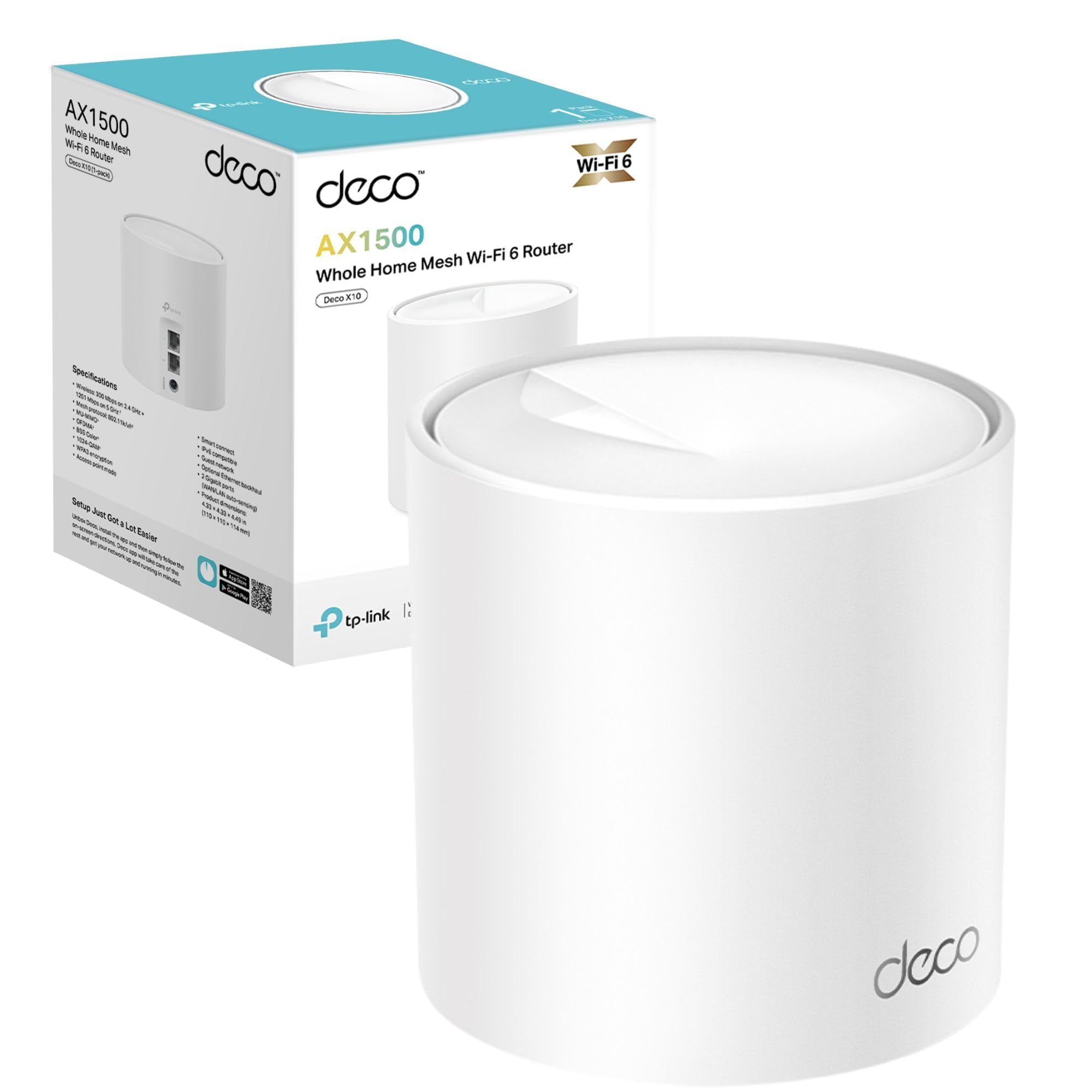 Deco X10 AX1500 Mesh WiFi 6 System, WiFi Router, Whole Home Seamless Roaming, Voice Control with Alexa/Google, Personalize Parental Control, Wireless Extender Boost, OFDMA, MU-MIMO, Easy Setup