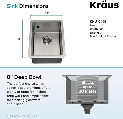 Miniatura 9 de Kraus - Standart PRO - KHU111-25 - Fregadero empotrado de acero inoxidable de 25pulgadas y calibre 16, de una sola tina, para cocina