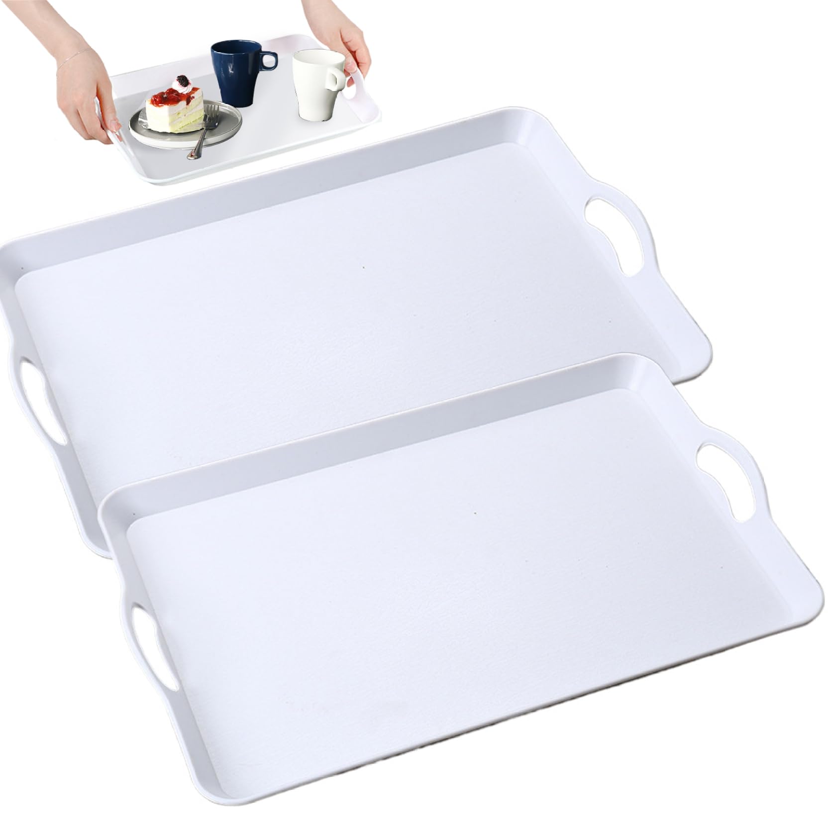 2 Platos Grandes para Servir con Asas de 20.2 x 13 Pulgadas, Bandeja Antideslizante para Parrilla de Grano de Madera, Bandeja Lavable para Servir Alimentos para Frutas, bocadillos, Magdalenas, a