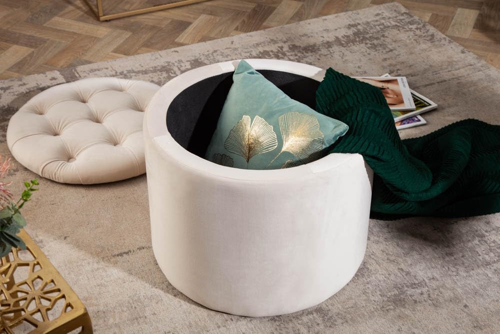 Riess Ambiente Eleganter Hocker MODERN BAROCK 50cm beige Samt Samt Couchtisch Tisch Aufbewahrungskorb Sitzhocker