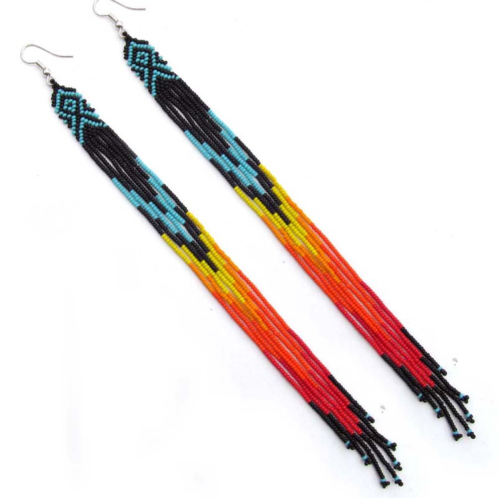 Lavivia Beaded Long Earrings. Handmade Native Inspired Seed Beaded Earrings. Fashion Jewelry for Women Suitable For Occasions & Gift.