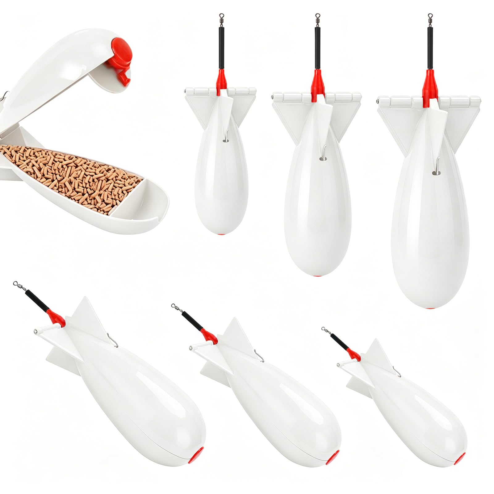 Seconero 3Pcs Bomb Bait Fishing, Carp Fishing Spomb Feeder Fishing, Carp Fishing Tackle Feeder, S/M/L Spomb Bait Delivery, Float Lure Pellet Feeder Thrower Containers for Particles, Pellets(white)