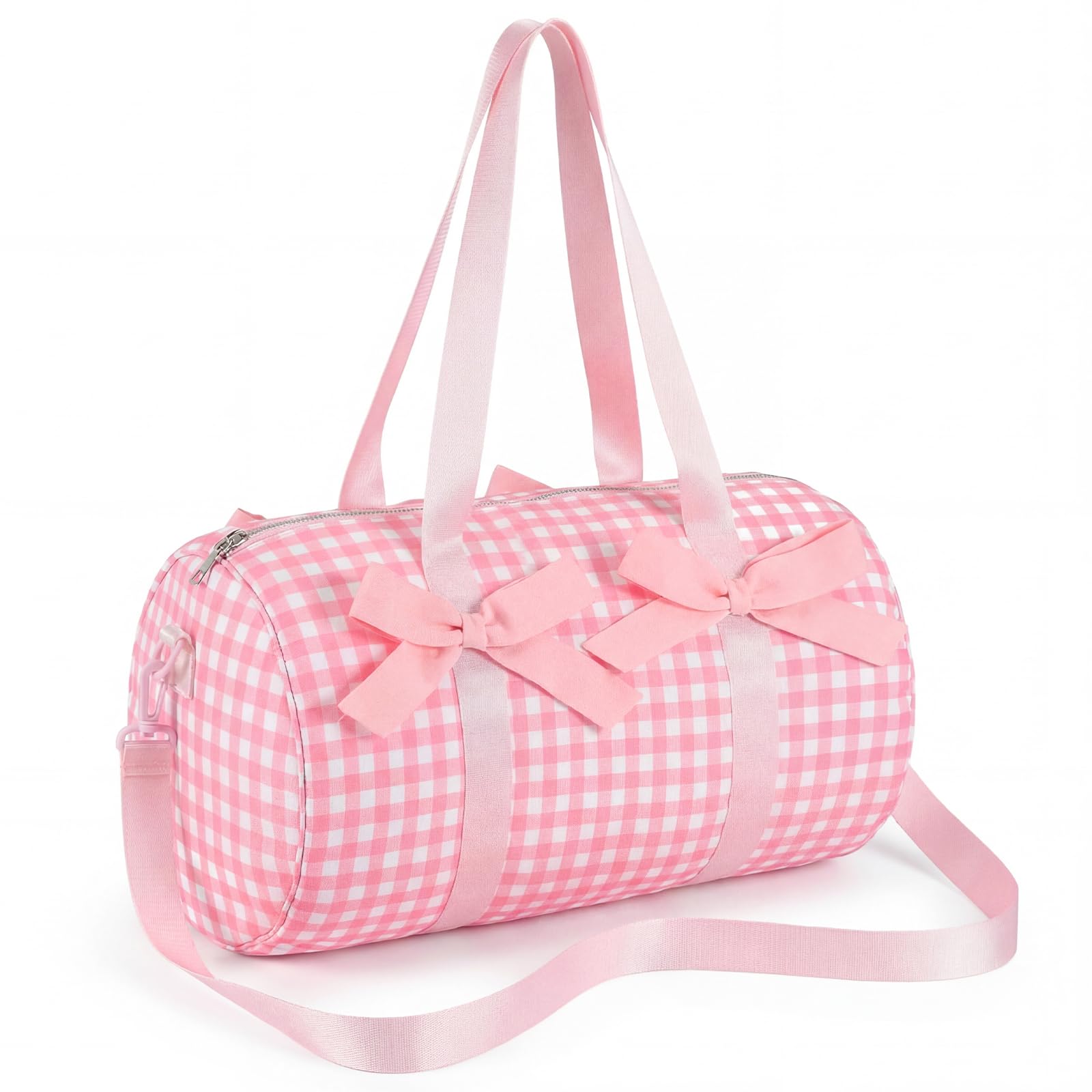 Pink Bows Duffle Bag for Girls Women Gym Sports Ballet Dance Bags Cute Pink Gingham Worko…