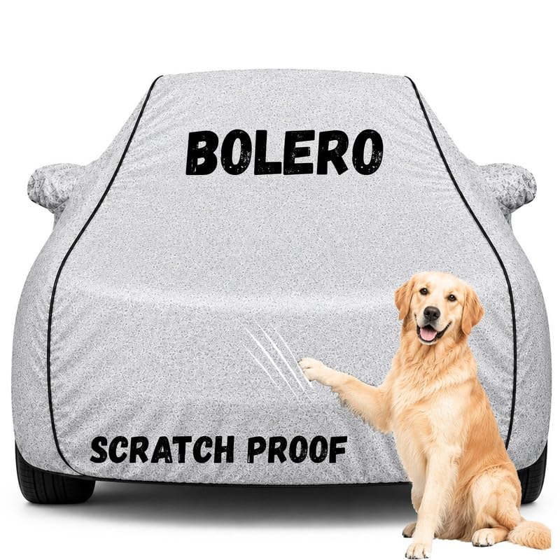 Image of Pure Fabric Silver 100% Waterproof Bolero Car Cover | Polyester Car Body Cover for Rain & Sun | UV Protection, Dustproof, Scratch Resistant, Windproof, Heat Resistant, Custom Fit